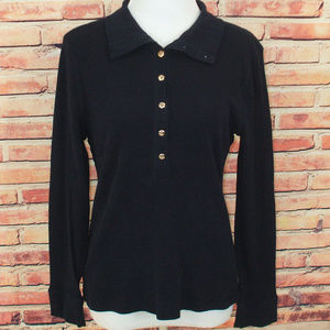 Chaps Navy Blue Thermal Collared Long Sleeve Shirt